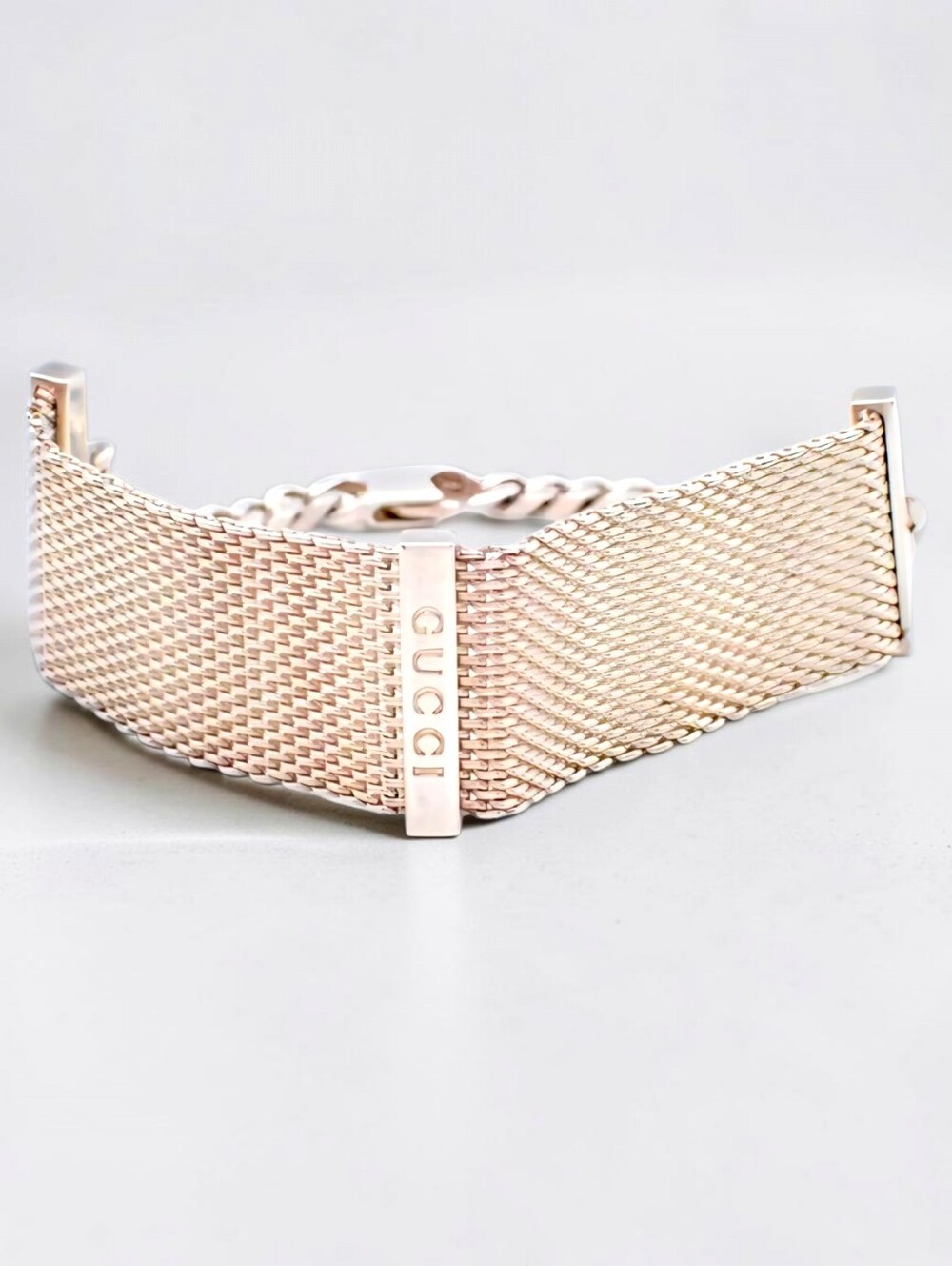 GUCCI 925 Sterling Silver Wide Mesh Bracelet